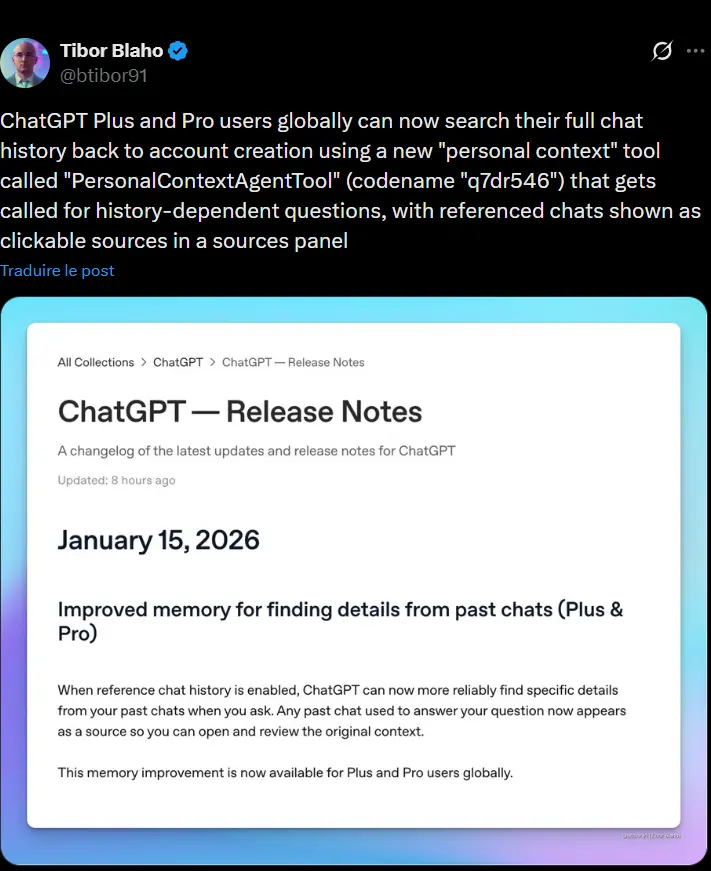Tweet annonçant la nouvelle fonctionnalité ChatGPT